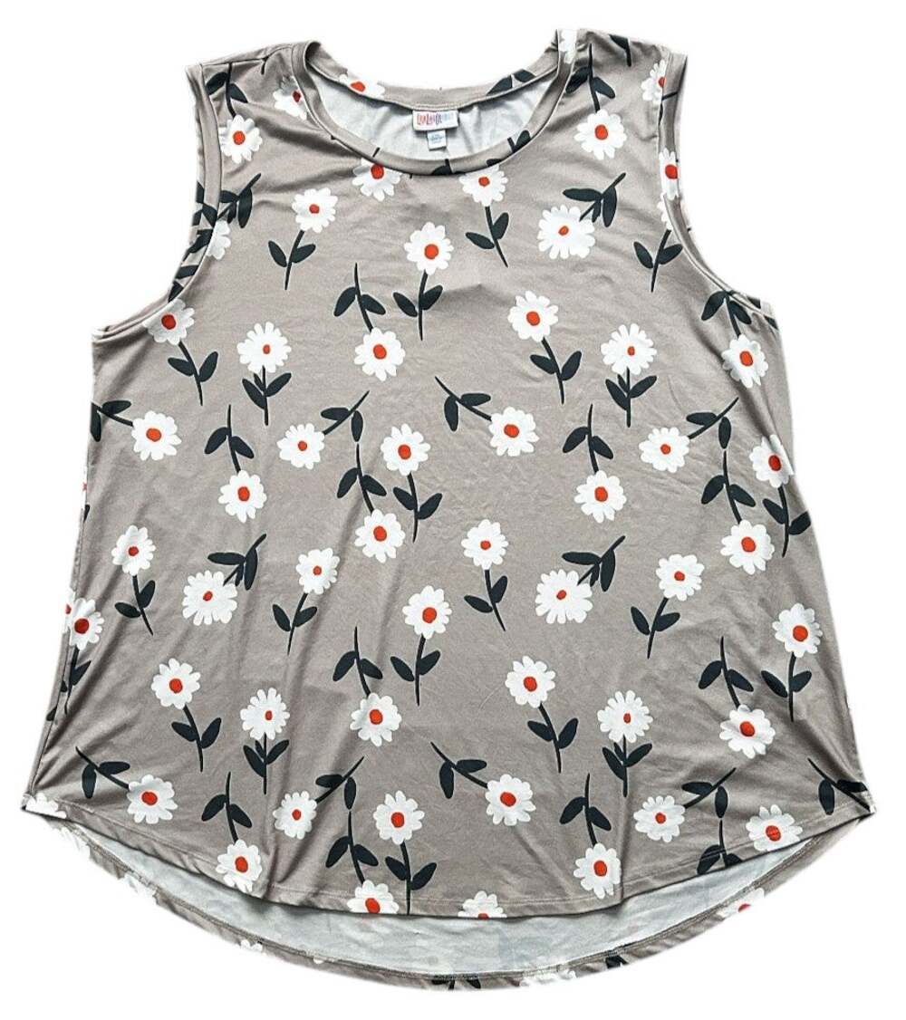 NWT LuLaRoe Cocoa Gray Daisy-Print Sleeveless Top 2XL